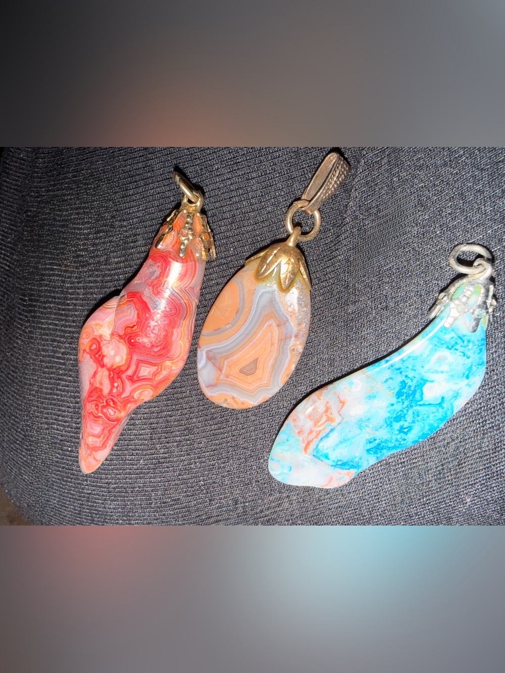 Vintage, CrazyLace Agate Pendants - Red, Orange & Blue Options